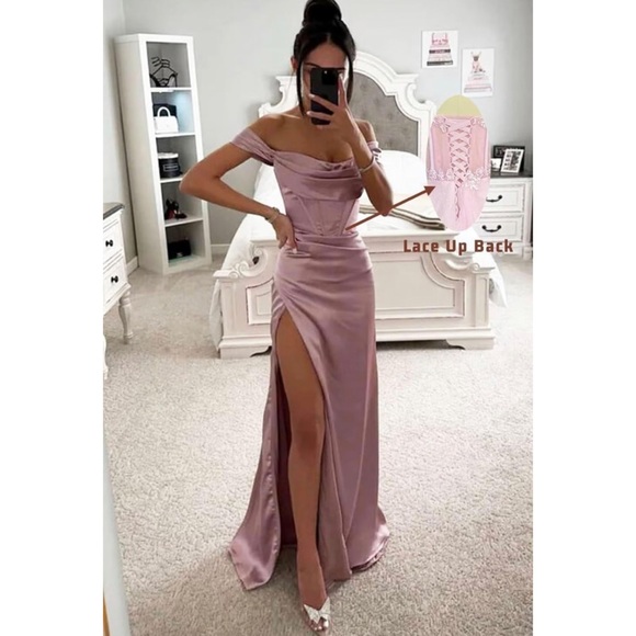 Women’s off the shoulder dress with slit - Picture 3 of 3